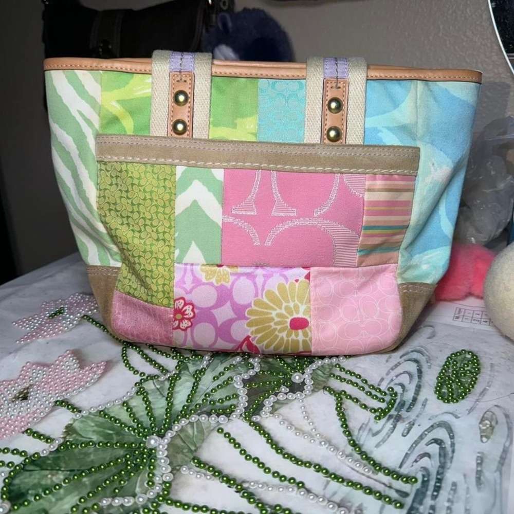 Y2K Coach multicoloured patchwork mini tote bag - Picture 3 of 6
